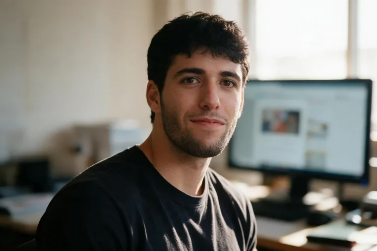 Loïc, à son bureau, devant son écran.
